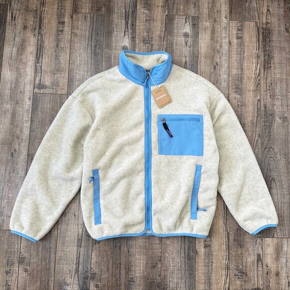 Patagonia Women's Synchilla Fleece Jacket Full-Zip Oatmeal Heather/Blue Bird L - Picture 1 of 15